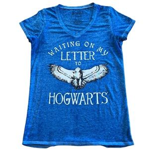 HARRY POTTER “WAITING ON MY LETTER TO HOGWARTS” SHEER BLUE WOMEN’S TOP LARGE
